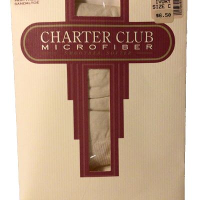 Charter Club Microfiber Lycra Sheer Control Top Pantyhose VTG SandalToe Ivory C