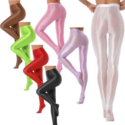 US Women's Shiny Glossy High Waist Tights Opaque Pantyhose Yoga Sports Pants