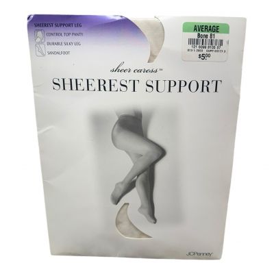 Vintage JCPenney Sheer Caress Sheerest Support Pantyhose Bone 81 size Average