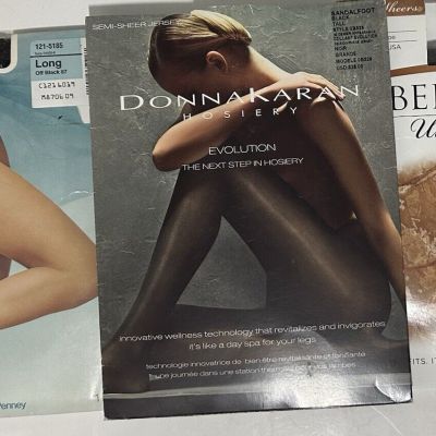 3 Pair Black Pantyhose-Donna Karan Jersey-Berkshire-Penney Sz Tall-Long-2Plus