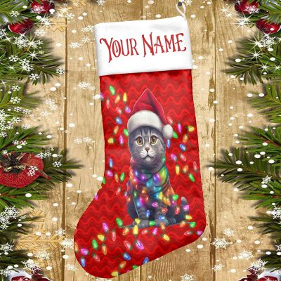 Personalized Chartreux Cat Merry Christmas Stocking, Xmas Gift Stocking With Cat