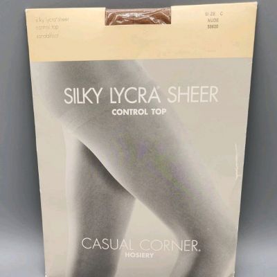 Casual Corner Hosiery Control Top Pantyhose Size C Nude Silky Lykra Sheer New