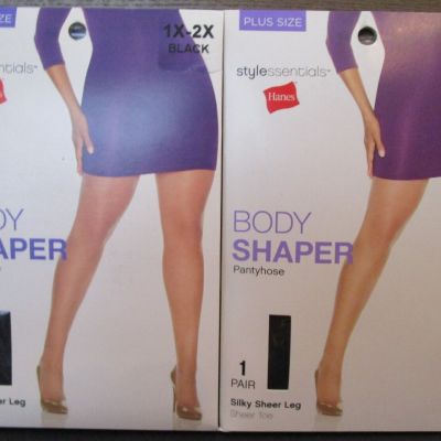 Lot of 2 Hanes Style Essentials Body Shaper Pantyhose Silky Sheer Black 1X / 2X