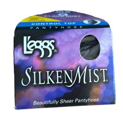 Leggs Pantyhose Silken Mist Elegance Control Top Size Q Black Mist Sheer Toe