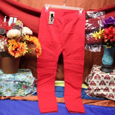 Aura Via Women's Red Fleece Legging Pants Size Plus X-Large bottoms skinny Sale*