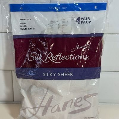 Hanes Silk Reflections Sz AB Silky Sheer Barely Travel Buff 4pk Sandalfoot NIP