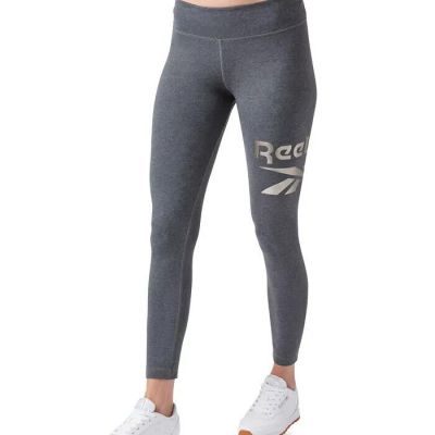 Reebok Womens Gray Shine Full-Length Logo Tight Compression Leggings Size 3X