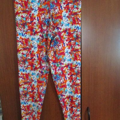 Handy Spandy Leggings Bright Paint Splash Sz E Waist 28 Inseam 27.5 Poly Spandex