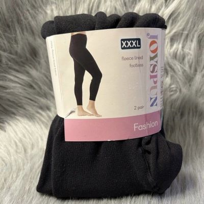 Joyspun Fleece Lined Footless Tights Womens Size XXXL Black 2 Pack