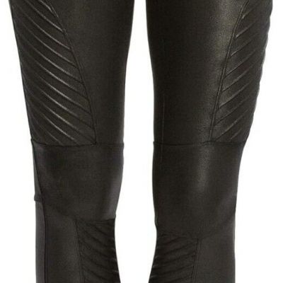 SPANX Womens Faux Leather Moto High Rise Leggings Pull On Skinny Fitted Black S