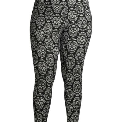 Terra & Sky Women's Plus Size Halloween Skulls Printed Legging 1X (16W-18W)