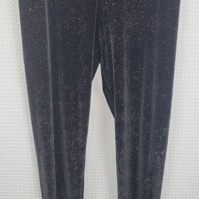 Victoria's Secret PINK Black Velour Shimmer Sparkle Leggings Pants Medium NWOT