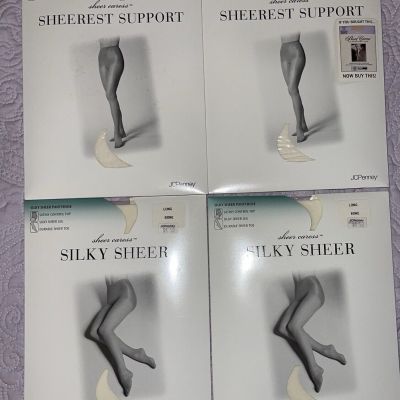 Lot Of 4 Pantyhose JCPenney SZ Long Color Bone New