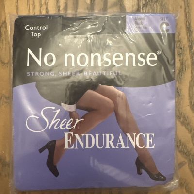 No Nonsense Pantyhose Sheer Endurance, Size C, Almost Black, Control Top NIP