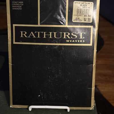 Rathurst Weavers Size C Black Control Top  Pantyhose Sandaltoe NEW