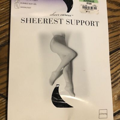 Sheer Caress Sheerest Support Pantyhose Off Black Sandalfoot Control Top Average