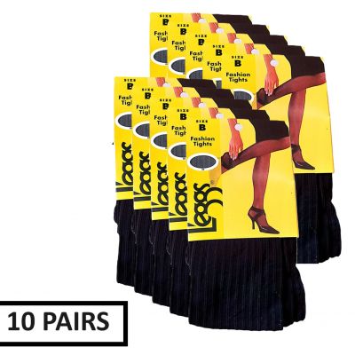 Leggs Fashion Tights, Size B, Rib Color Black Set of 10