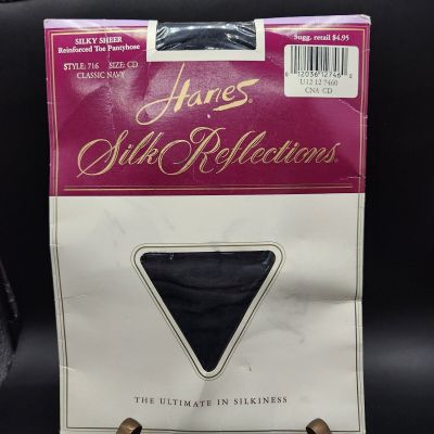 Hanes Silk Reflections Pantyhose Size CD Classic Navy Silky Sheer 716 Vintage