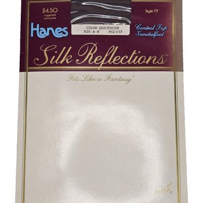 Hanes Silk Reflections Control Top Sandalfoot Pantyhose Sz AB, Color Quicksilver