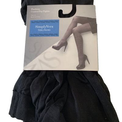 NWT SIMPLY VERA Opaque Black Knit Control Top Tights Size 2  5'3