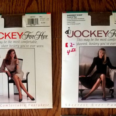 Two Vintage Jockey For Her Control Top Pantyhose - Chestnut, Small, Hips 33-38