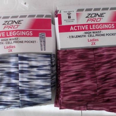 Lot 2 Zone Pro Active Leggings High Waist Phone Pocket 7/8 & Full Length Size 2X