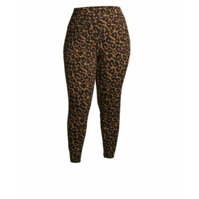 Tan Leopard Print Leggings Full Length High Rise Stretch Plus Sz 1X 16W-18W NEW