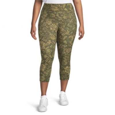 Women’s Terra & Sky Green Floral Capri Leggings Size 2X (20W - 22W) NEW