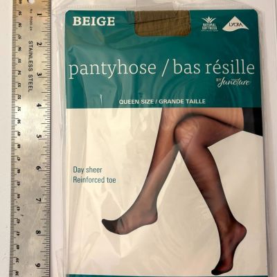 Juncture Lycra Beige Sheer Pantyhose, Queen Size, Day Sheer, Reinforced Toe