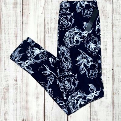 Women’s Leggings Depot Navy Floral Plus Size 3X-4X NWT Stretchy Buttery Soft