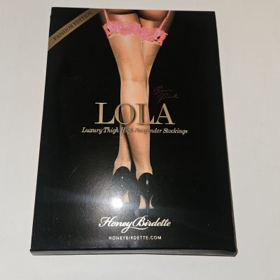 Honey Birdette Lola Luxury Thigh High Suspender Stockings size Large new