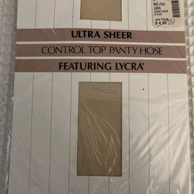 VTG Ultra Sheer Control Top Pantyhose Featuring Lycra Size Med/Tall Linen Color