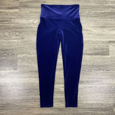 Spanx Velvet Leggings Pants Plus Size 1X Blue Velour High Waist Skinny Stretch