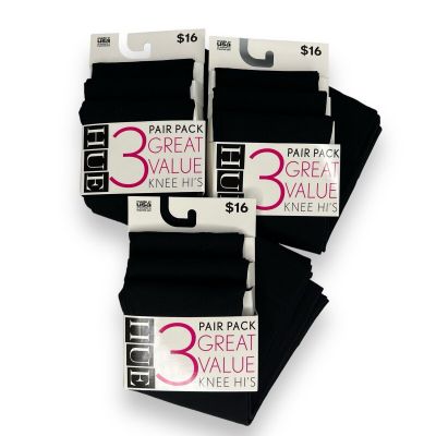 HUE Black Opaque Knee Highs Womens One Size Fits Most NEW 9 Pair Pack