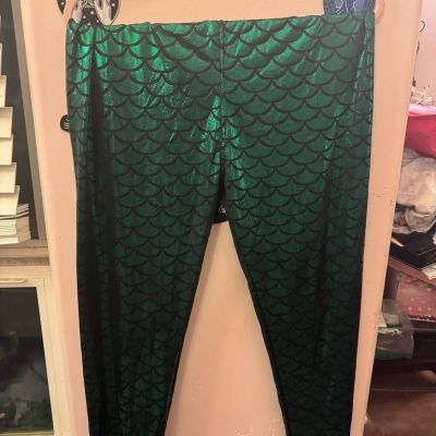 Women's Leggings Metallic Green Scale Print XL