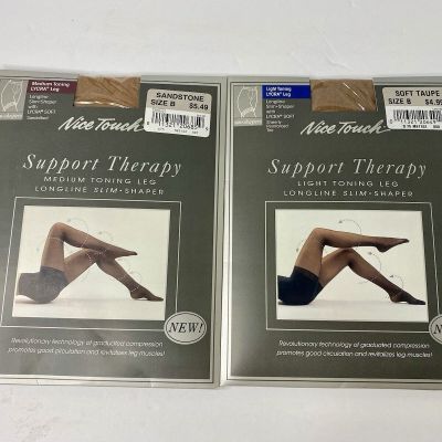 Nice Touch Support Therapy Toning Leg Pantyhose Soft Taupe & Sandstone Size B