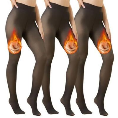 3 Pairs Fleece Lined Tights for Women XX-Large Black Sheer*3 300g-Thick Fleece