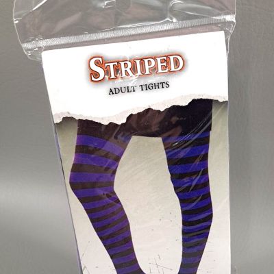 Striped Adult Tights - Black & Purple - One Size Fits Most - NEW Sealed