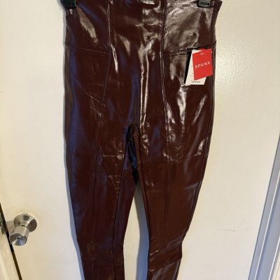 Spanx Faux Patent Leather Leggings in Ruby Red Size Small Retail $128 NWT