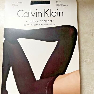 Calvin Klein Mod. Comfort Blk Opaque Tight, Control Top, Sz A, 40 denier