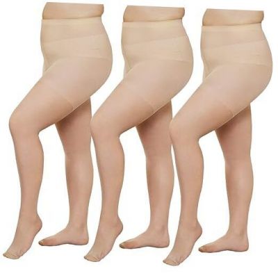 3 Pairs Women's Plus Size Tights Sheer Pantyhose Nylon Stockings With 1X Beige