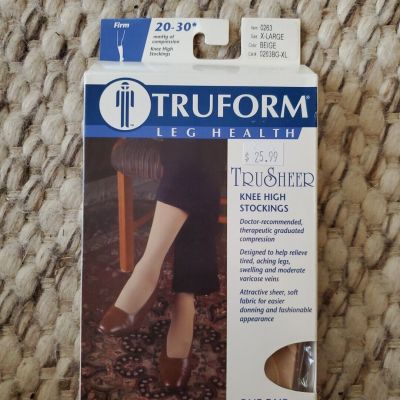 Truform Women's TruSheer Compression Stockings Knee High 20-30 mmHg X-Lg Beige