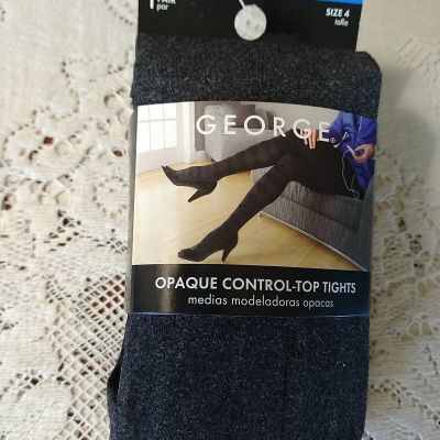 George Opaque Control Top Tights Size 4 Charcoal Heather 1 Pr