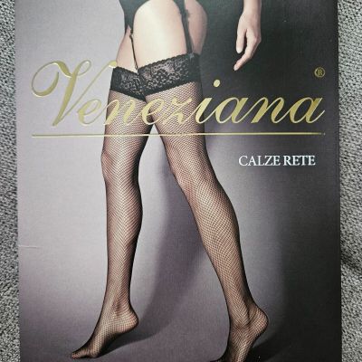 New Veneziana Rete Classic Fishnet Garter Stockings, Black, Size 3/4