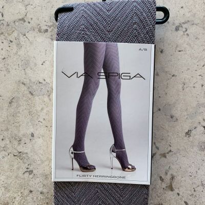 Via Spiga A/B S M Flirty Herringbone Gray Tights