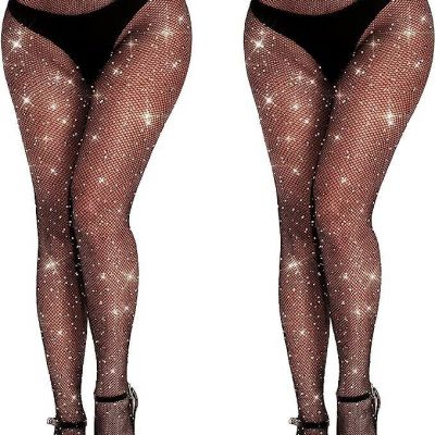 Buauty 2 pcs Sparkly Fishnet Stockings For Women,Rhinestone Fishnets Tights,