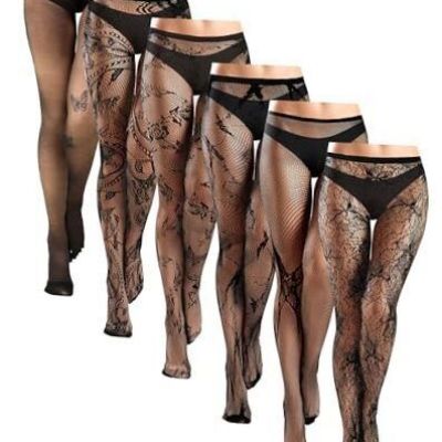 6 Pairs Women Fishnet Thigh High Stockings Waist Tights Bow Butterfly Black