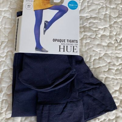 HUE Opaque Tights Non Control Top Size 2 Wider Waistband Color 40 Den Navy