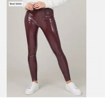 NWT SPANX Faux Patent Leather Leggings Ruby Shiny Medium