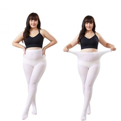 2 Pairs Women's Plus Size Opaque Tights White 1X/2X